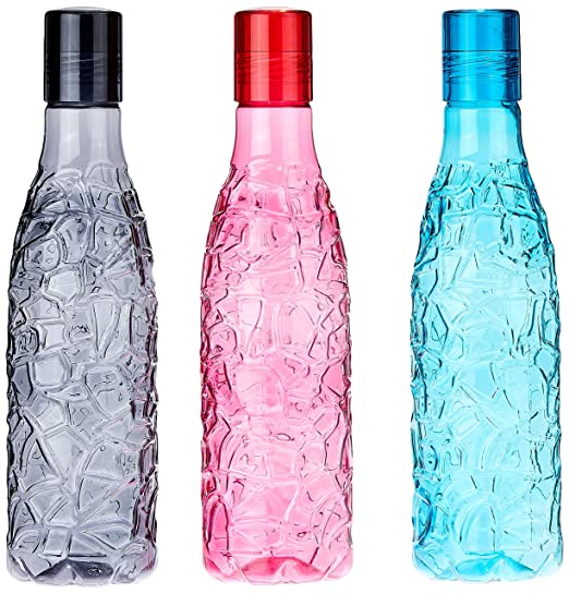 Solimo Textured Plastic Water Bottles, Set of 3, Multicolour, 1L Each